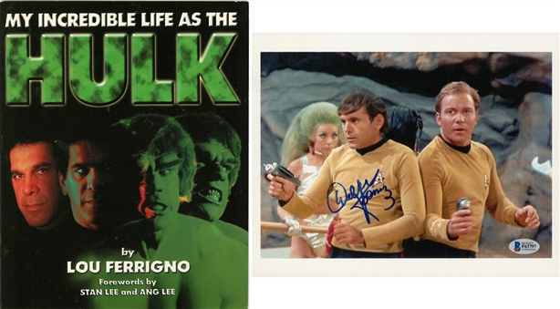 Lot of (2) Lou Ferrigno Signed "My Incredible Life As The Hulk" Book & Walter Koenig Signed 8x10 "Star Trek" Photo (Beckett)